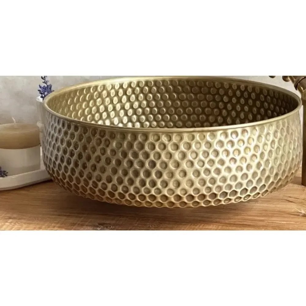 14” Solid Brass Hand Hammered Vessel Sink Antique Brass Bathroom Vanity Bowl